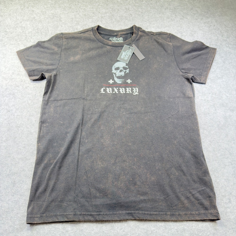 Taco Tuesday Graphic Tee Men Medium Black New Luxury Skull Cross Acid Wash Shirt